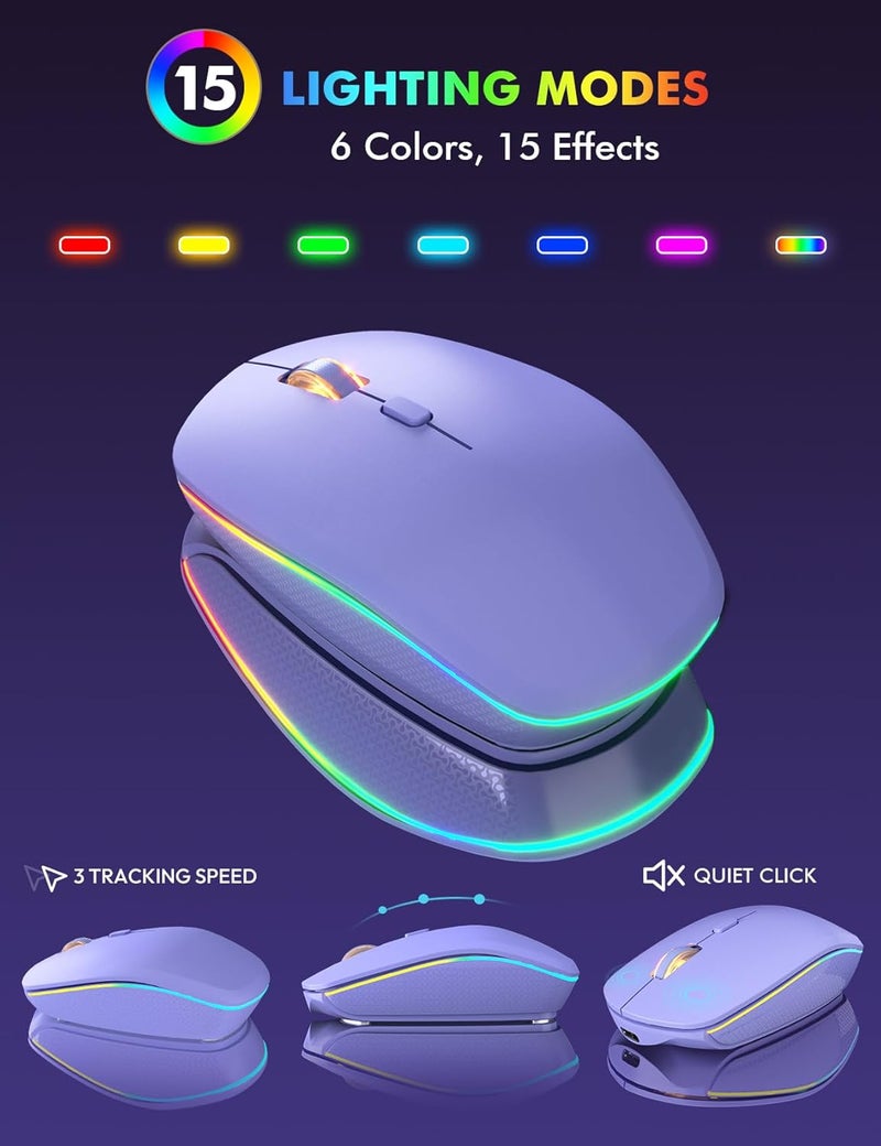 Trueque Wireless Keyboard and Mouse Combo, RGB Backlit, Rechargeable & Light Up Letters, Full-Size, Soft Typing, Sleep Mode, 2.4GHz Quiet Keyboard Set for Mac, Windows, Laptop, PC, (Purple) - Image 5